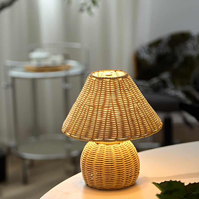 Desk Lamp | Bamboo Woven USB-Powered Boho Accent Light | Home Decor