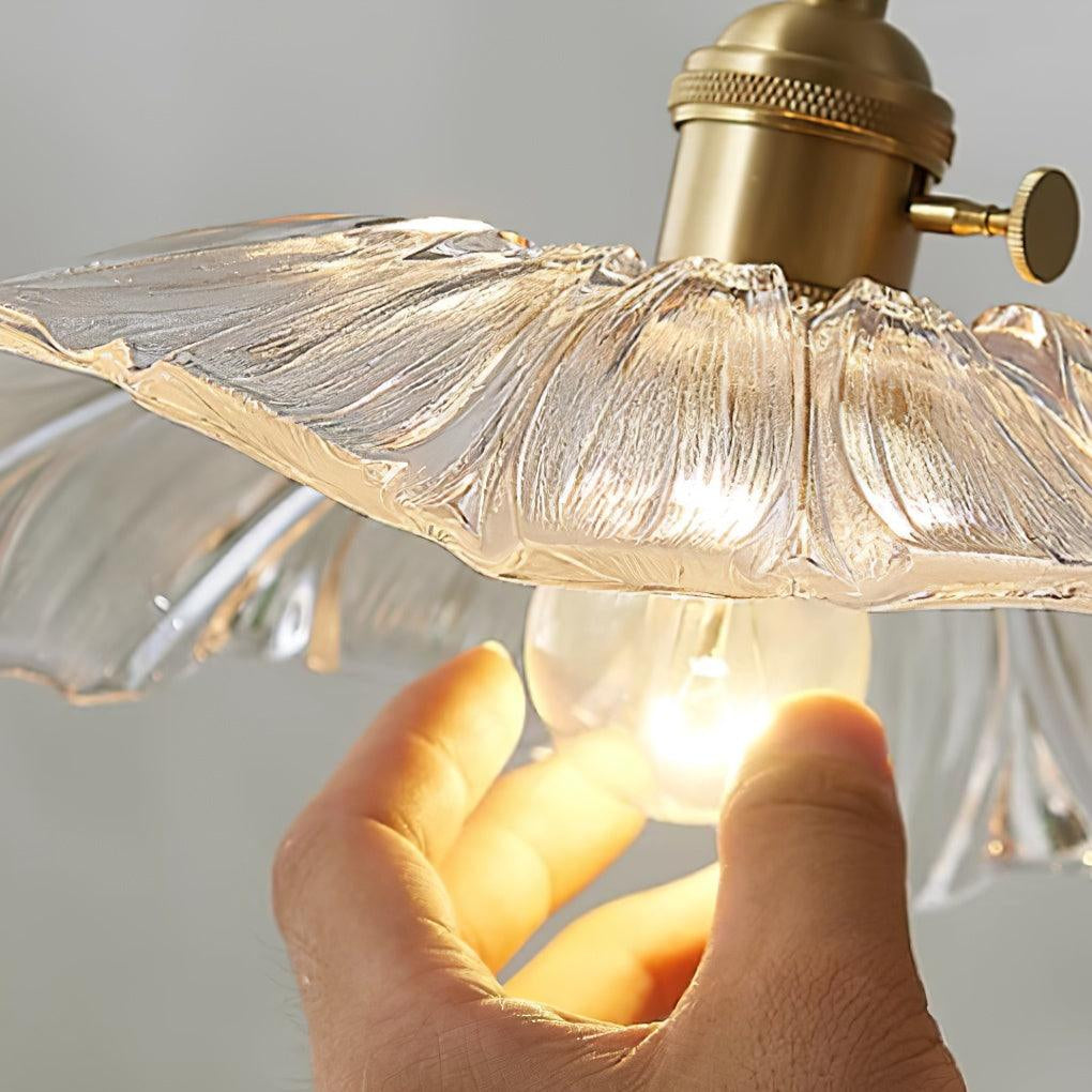 Flower Glass Pendant Lamp Retro Transparent Ceiling Light | Glass & Copper | E26 E27 LED Compatible | Warm Ambient Indoor Lighting