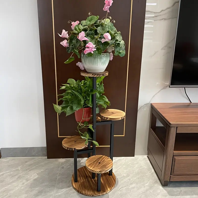 Wooden Plant Stand | 6-Tier Round Indoor Flower Pot Shelf - Verdura