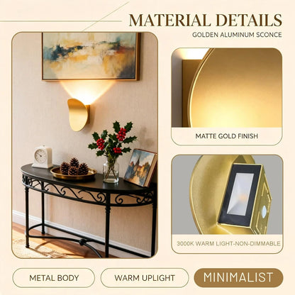 Modern Minimalist Arc LED Wall Sconce, Gold 5W Warm White 3000K