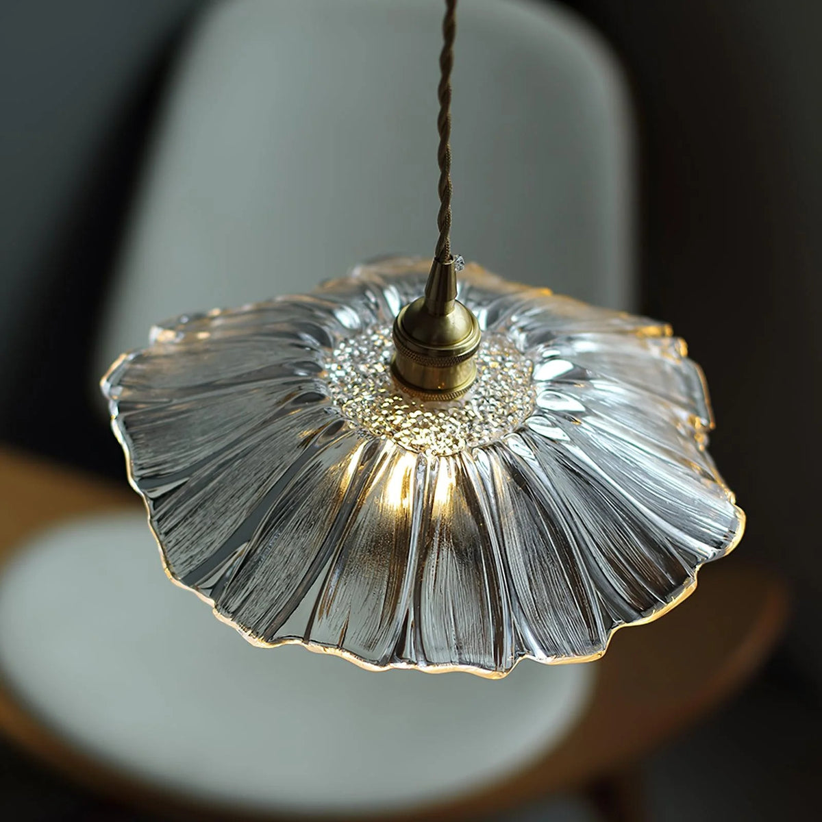 Flower Glass Pendant Lamp Retro Transparent Ceiling Light | Glass & Copper | E26 E27 LED Compatible | Warm Ambient Indoor Lighting