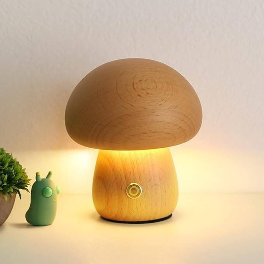 Mushroom Lamp | Natural Wood Rechargeable Night Light - Portobello