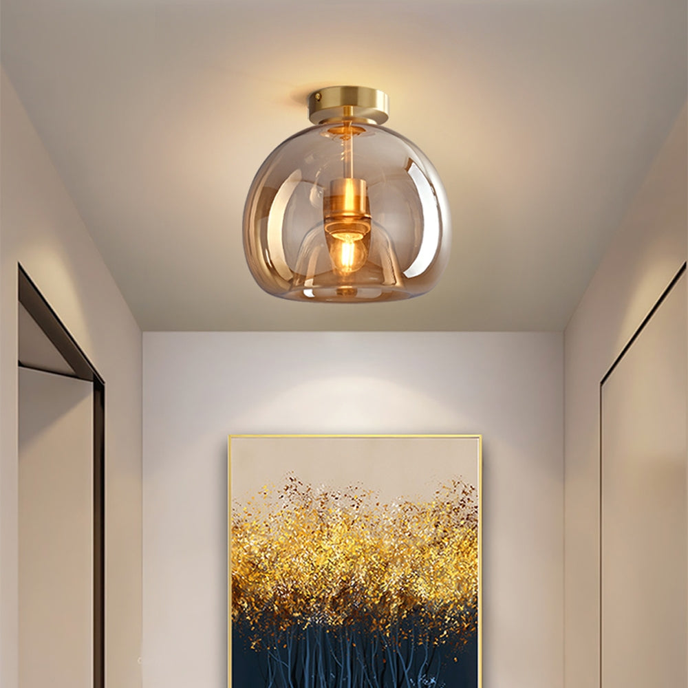 Bubble Glass Pendant Light | Vintage Retro Amber Ceiling Lamp