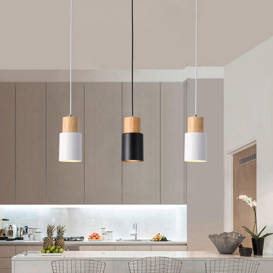 Pendant Light | Nordic Macaron Cylinder Wood & Metal Hanging Lamp