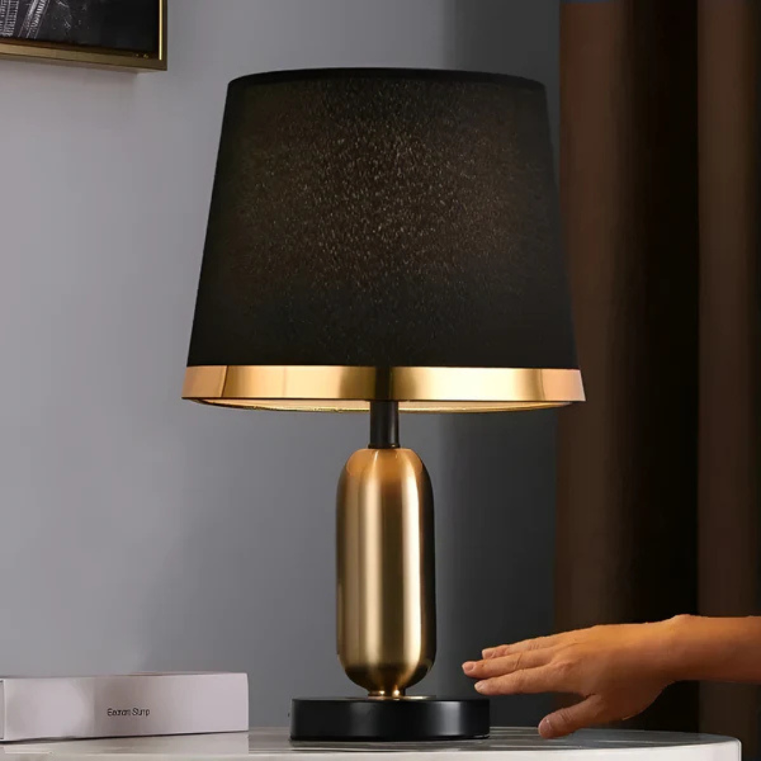 Accent Table Lamp | Vintage Black & Gold | Modern Retro Decorative Light