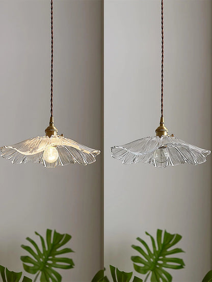 Flower Glass Pendant Lamp Retro Transparent Ceiling Light | Glass & Copper | E26 E27 LED Compatible | Warm Ambient Indoor Lighting