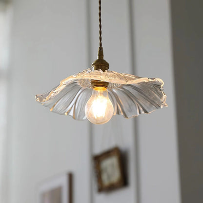 Flower Glass Pendant Lamp Retro Transparent Ceiling Light | Glass & Copper | E26 E27 LED Compatible | Warm Ambient Indoor Lighting
