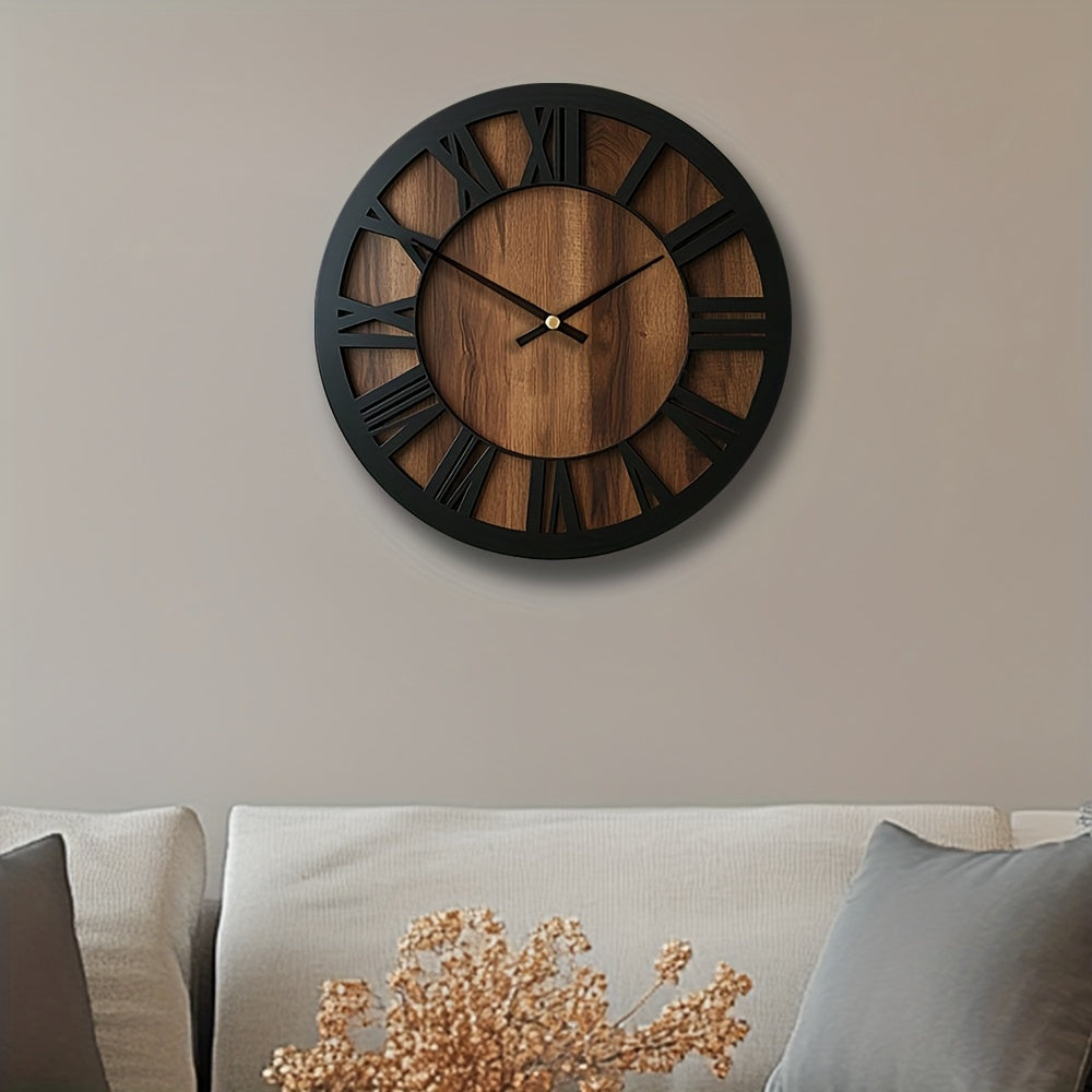 Wall Clock | Vintage Wooden Roman Numeral Design | Home Decor Piece