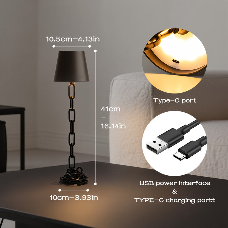 Table Lamp | Modern Chain-Link | Rechargeable Touch LED Cordless Light