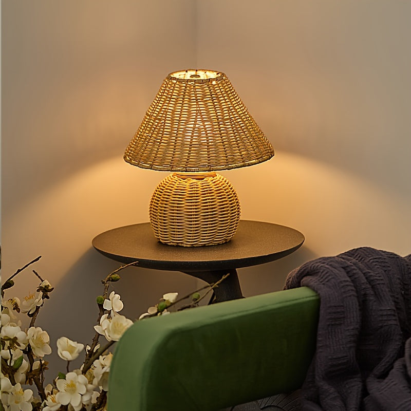 Desk Lamp | Bamboo Woven USB-Powered Boho Accent Light | Home Decor