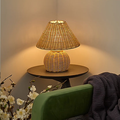 Desk Lamp | Bamboo Woven USB-Powered Boho Accent Light | Home Decor