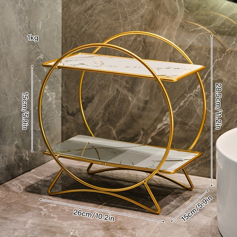 Bathroom Organiser | Double-Tiered Metal Cosmetic & Skincare Shelf | Cat Ear Base