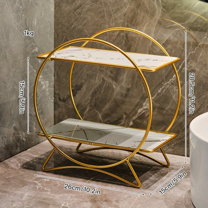 Bathroom Organiser | Double-Tiered Metal Cosmetic & Skincare Shelf | Cat Ear Base