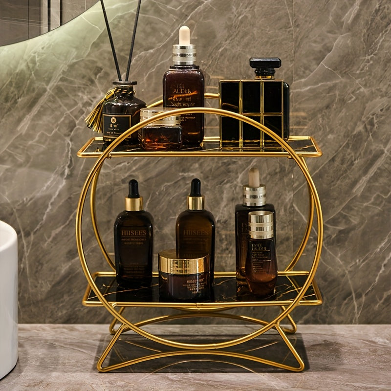 Bathroom Organiser | Double-Tiered Metal Cosmetic & Skincare Shelf | Cat Ear Base
