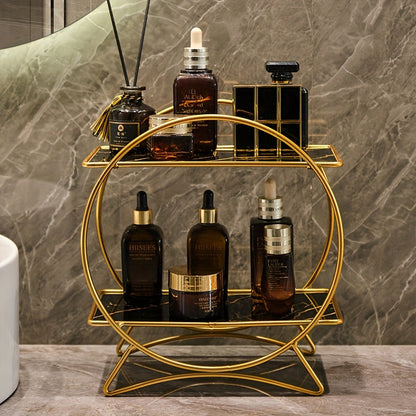 Bathroom Organiser | Double-Tiered Metal Cosmetic & Skincare Shelf | Cat Ear Base