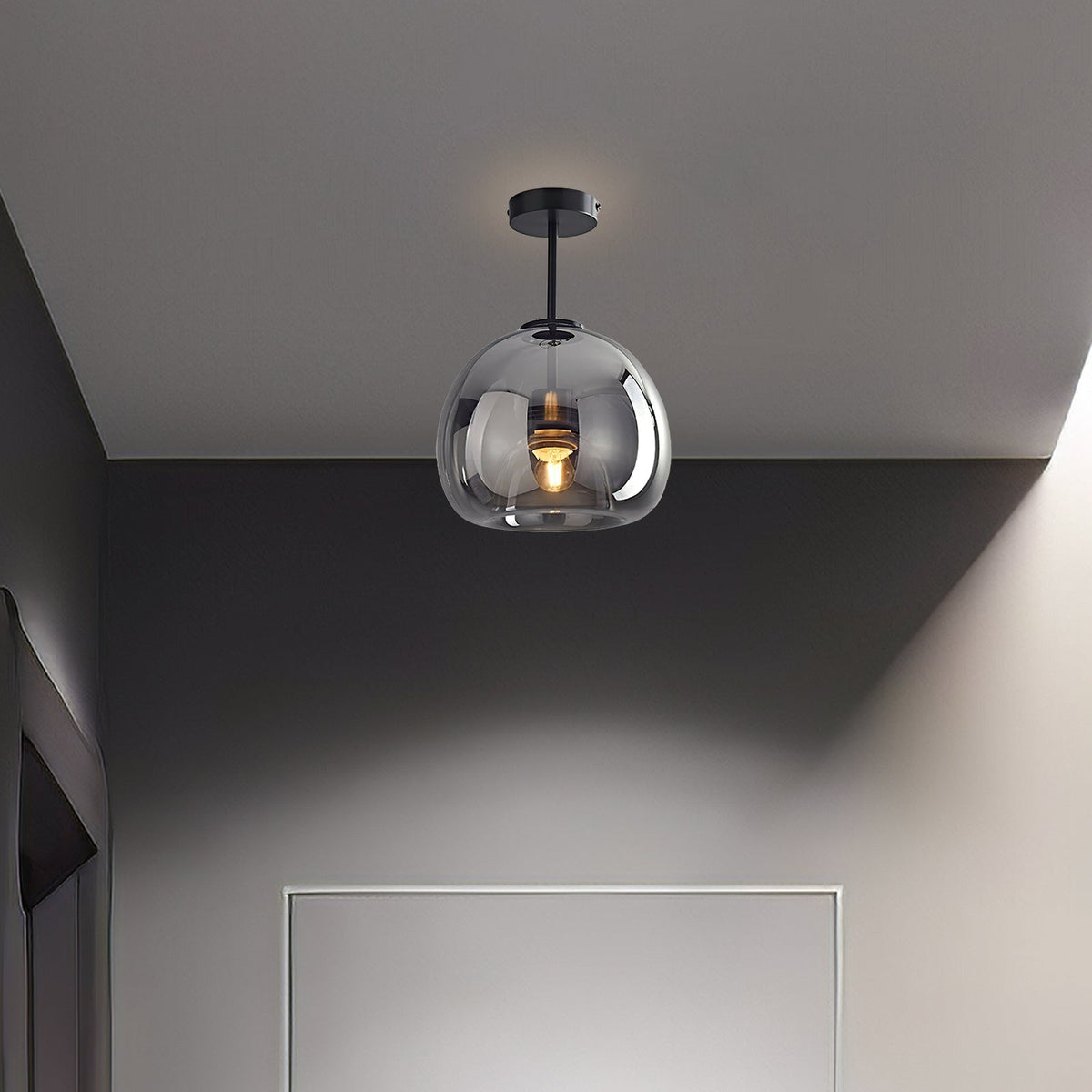 Bubble Glass Pendant Light | Vintage Retro Amber Ceiling Lamp