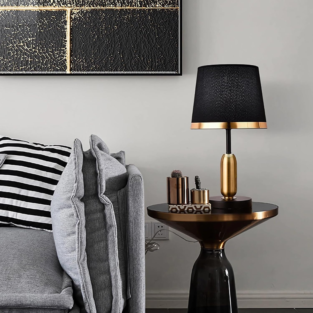 Accent Table Lamp | Vintage Black & Gold | Modern Retro Decorative Light