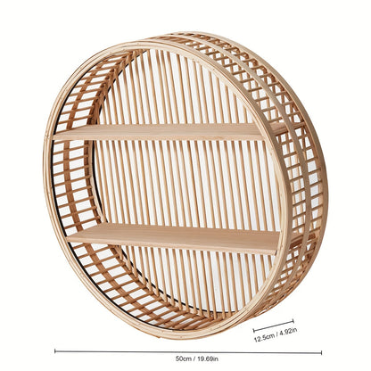 Bamboo Wall Shelf | Round Handmade Boho Floating Organizer for Home Decor