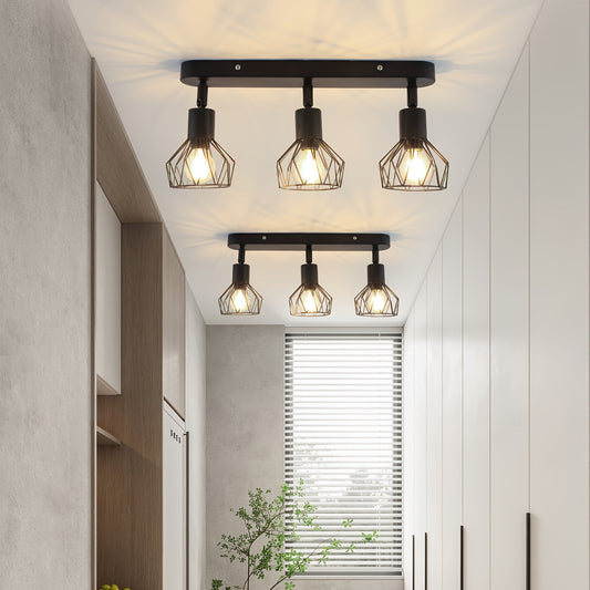 Ceiling Spotlight | Vintage 3-Light Industrial Black Metal Fixture