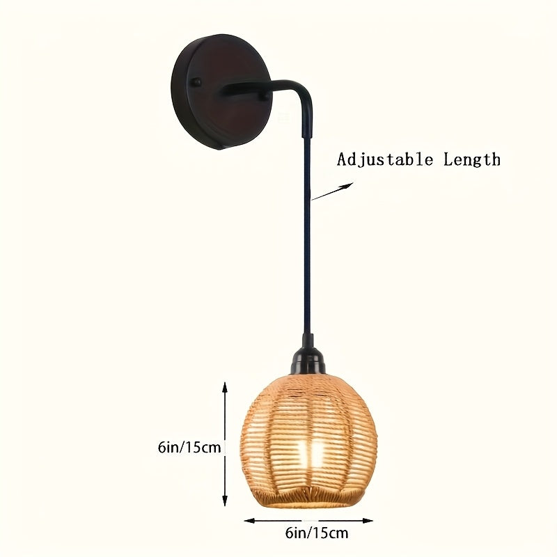 Rattan Wall Lamp | Boho Handwoven Bedside & Living Room Sconce