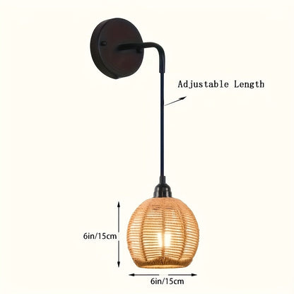Rattan Wall Lamp | Boho Handwoven Bedside & Living Room Sconce
