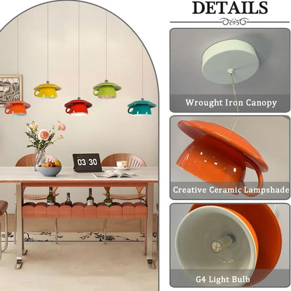 Ceramic Coffee Cup Pendant Light, 5.7" Nordic Hanging Ceiling Light for Kitchen Island, Bar & Hallwa
