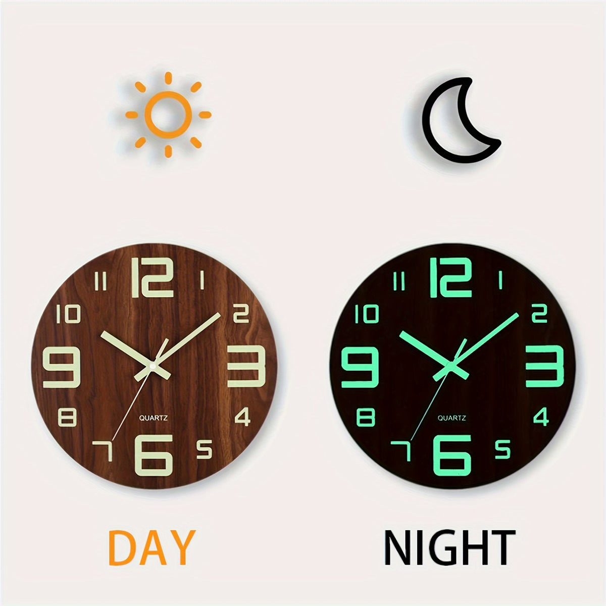 Walnut Wall Clock | Luminous Silent Glow-in-the-Dark Wooden Design