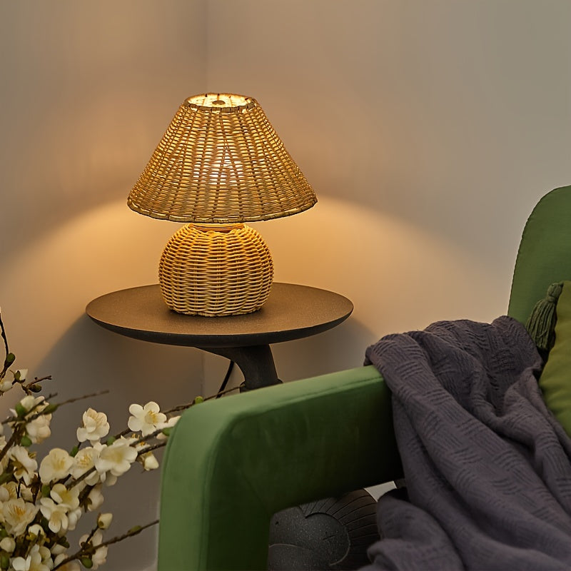 Desk Lamp | Bamboo Woven USB-Powered Boho Accent Light | Home Decor
