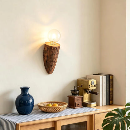 Rustic Natural Tree Stump Hardwired Wall Sconce, Wooden Wall Lamp