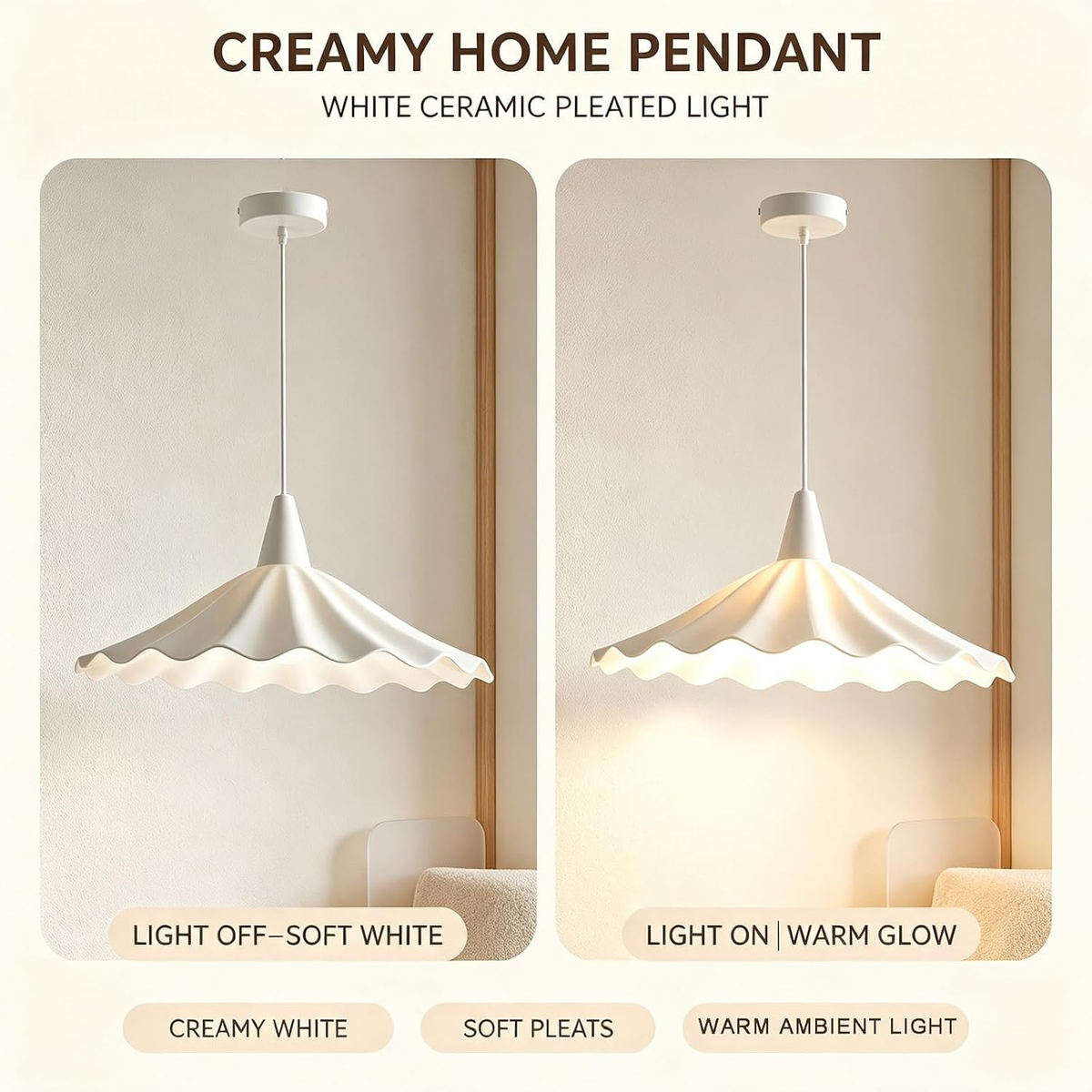 Side view of the 11.8 inch white wavy ceramic ceiling light shade