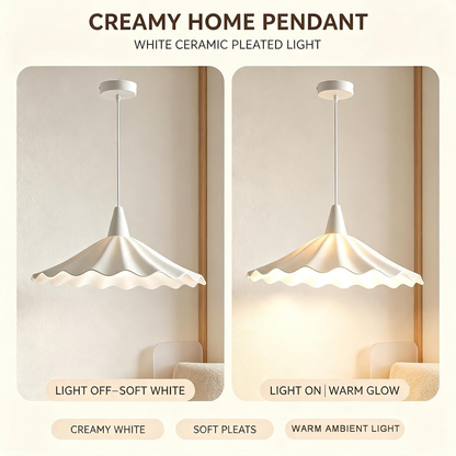 Side view of the 11.8 inch white wavy ceramic ceiling light shade