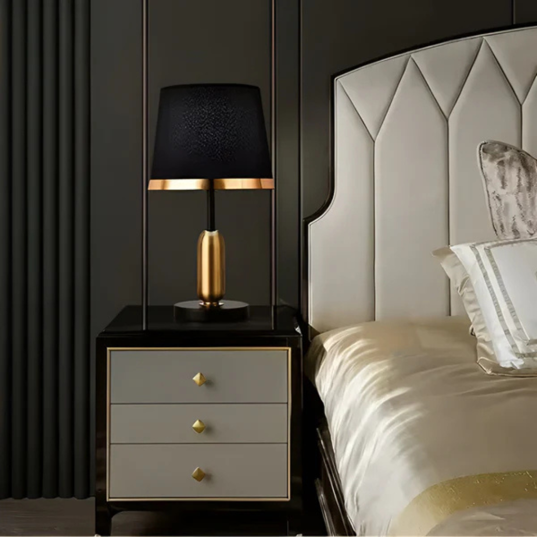 Accent Table Lamp | Vintage Black & Gold | Modern Retro Decorative Light