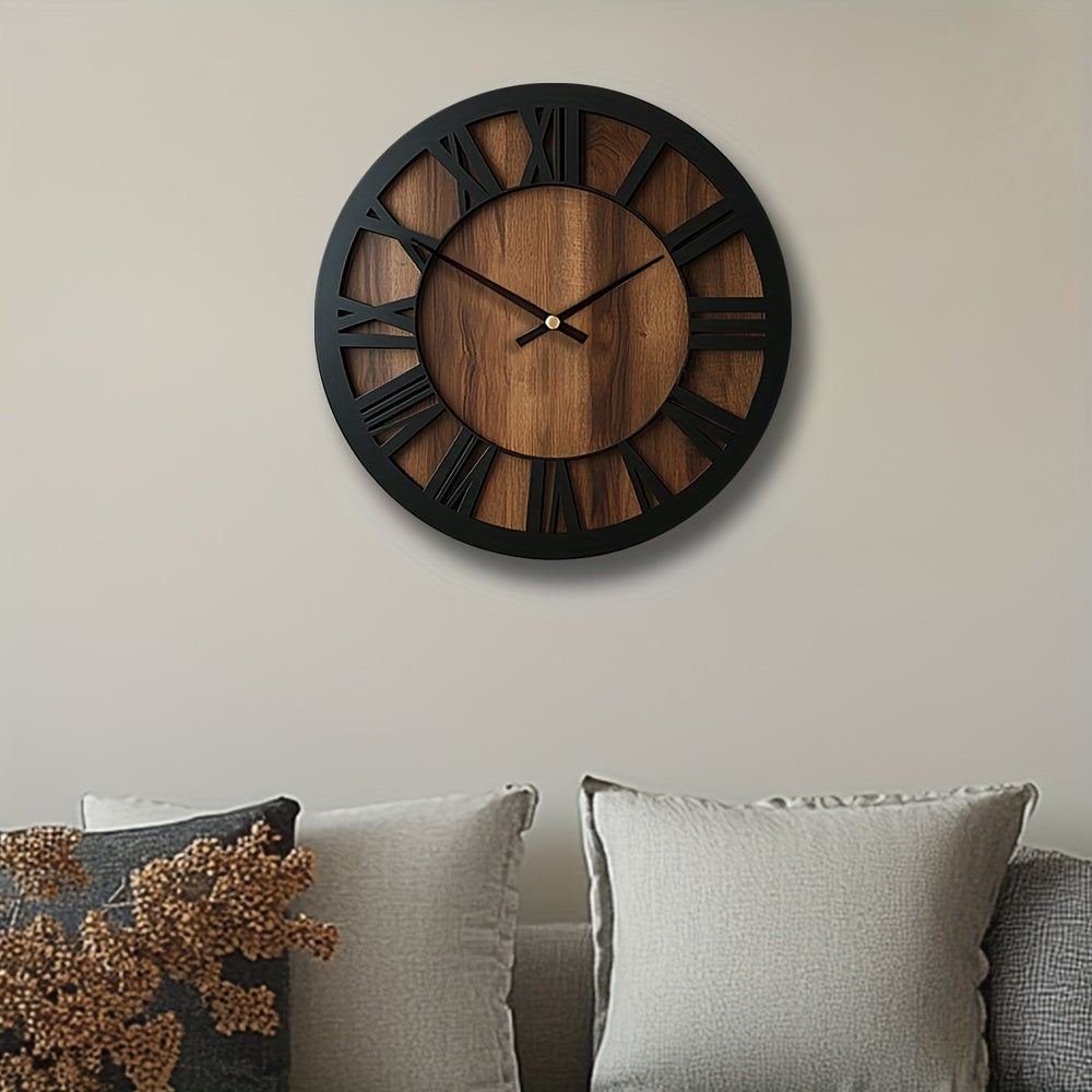 Wall Clock | Vintage Wooden Roman Numeral Design | Home Decor Piece