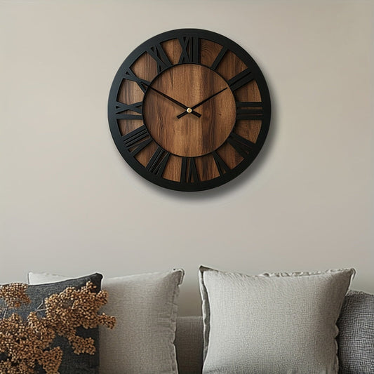 Wall Clock | Vintage Wooden Roman Numeral Design | Home Decor Piece