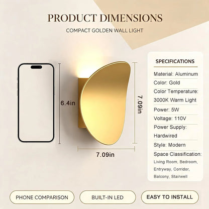 Modern Minimalist Arc LED Wall Sconce, Gold 5W Warm White 3000K