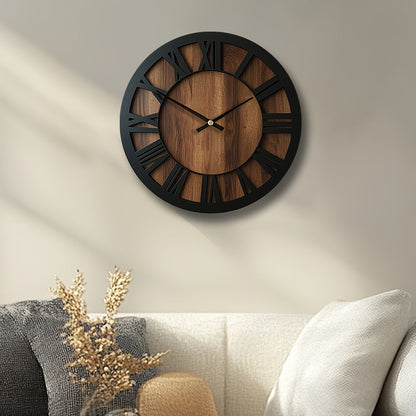 Wall Clock | Vintage Wooden Roman Numeral Design | Home Decor Piece