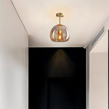 Bubble Glass Pendant Light | Vintage Retro Amber Ceiling Lamp