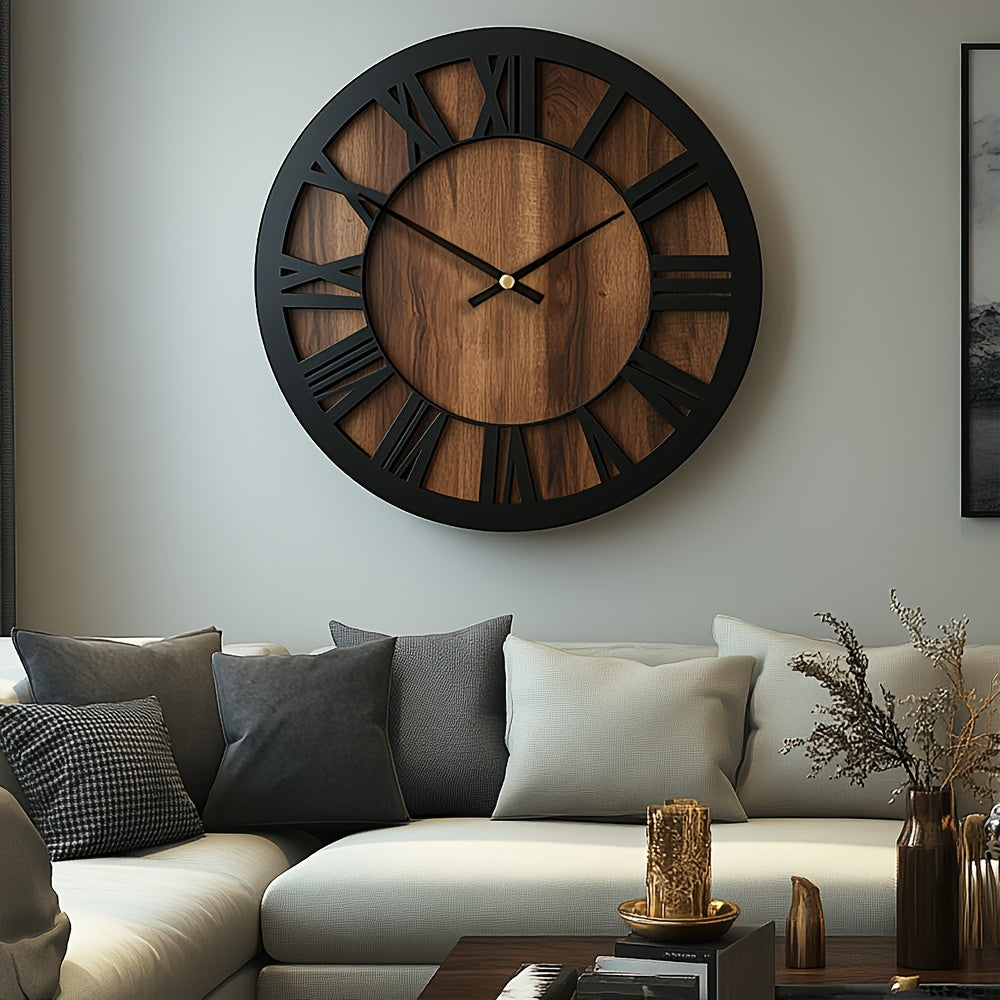 Wall Clock | Vintage Wooden Roman Numeral Design | Home Decor Piece