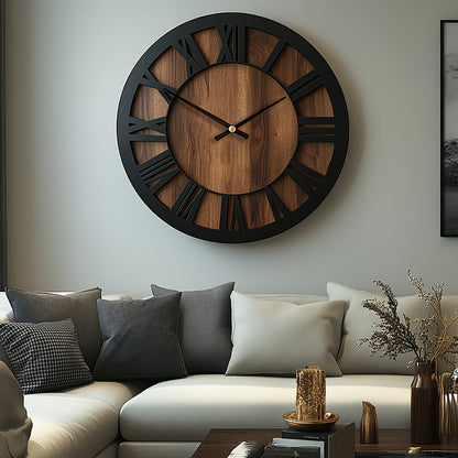Wall Clock | Vintage Wooden Roman Numeral Design | Home Decor Piece