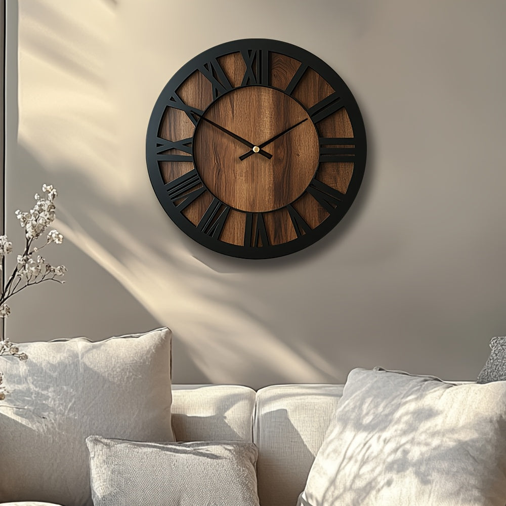 Wall Clock | Vintage Wooden Roman Numeral Design | Home Decor Piece