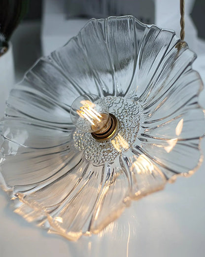 Flower Glass Pendant Lamp Retro Transparent Ceiling Light | Glass & Copper | E26 E27 LED Compatible | Warm Ambient Indoor Lighting
