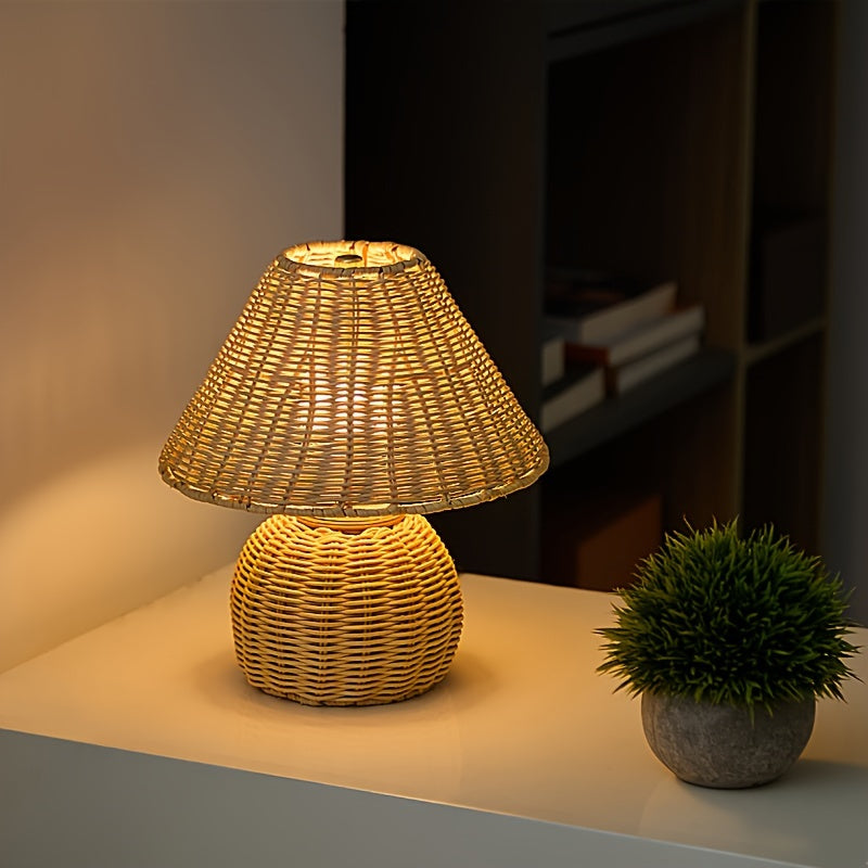 Desk Lamp | Bamboo Woven USB-Powered Boho Accent Light | Home Decor