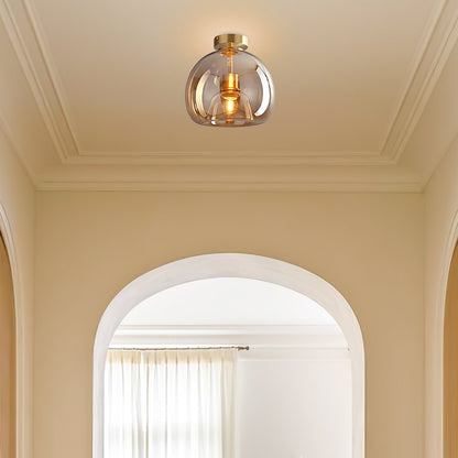 Bubble Glass Pendant Light | Vintage Retro Amber Ceiling Lamp