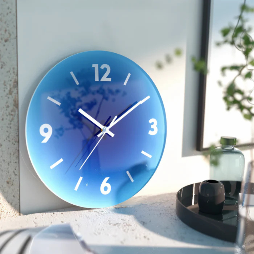 Glass Wall Clock | Modern Sunset Gradient Design | Decorative Timepiece