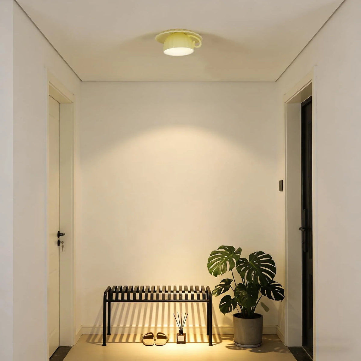 Modern Ceramic Teacup Flush Mount Ceiling Light, Decorative Recessed Fixture for Cafés, Bedrooms & Closets
