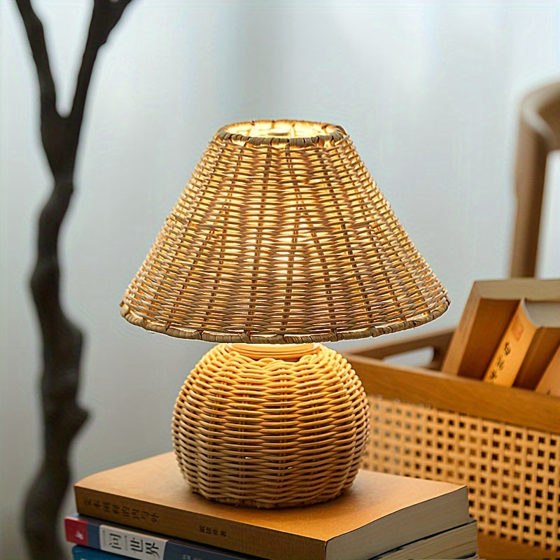 Desk Lamp | Bamboo Woven USB-Powered Boho Accent Light | Home Decor