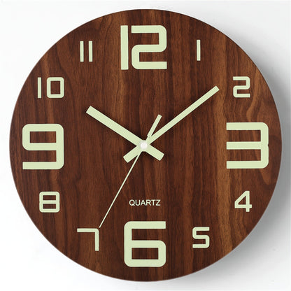 Walnut Wall Clock | Luminous Silent Glow-in-the-Dark Wooden Design