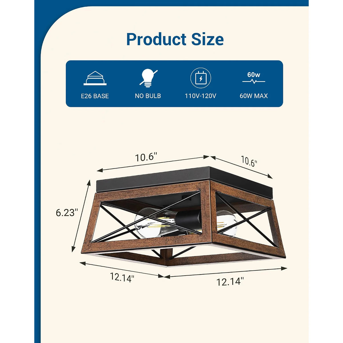Farmhouse Flush Mount Ceiling Light with Wood Grain Finish and Two Adjustable Pendant Lights for Kitchen Island