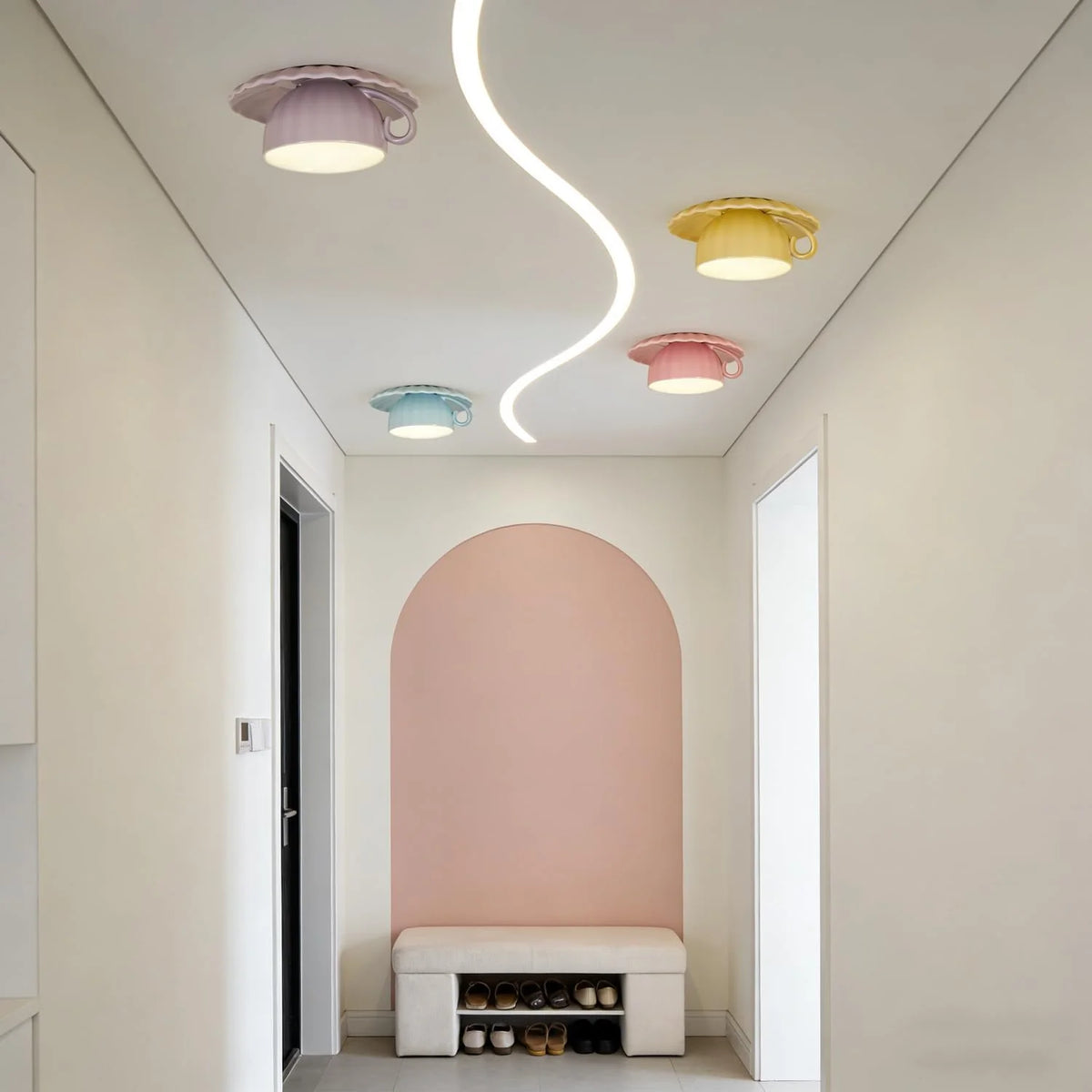 Modern Ceramic Teacup Flush Mount Ceiling Light, Decorative Recessed Fixture for Cafés, Bedrooms & Closets