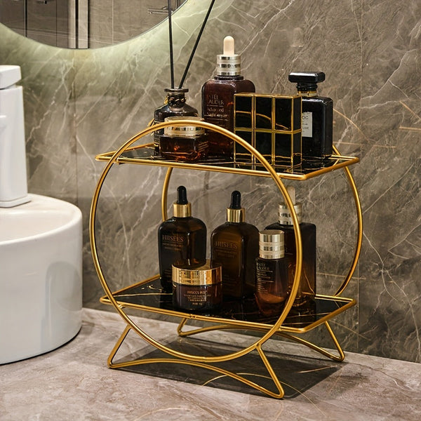 Bathroom Organiser | Double-Tiered Metal Cosmetic & Skincare Shelf | Cat Ear Base
